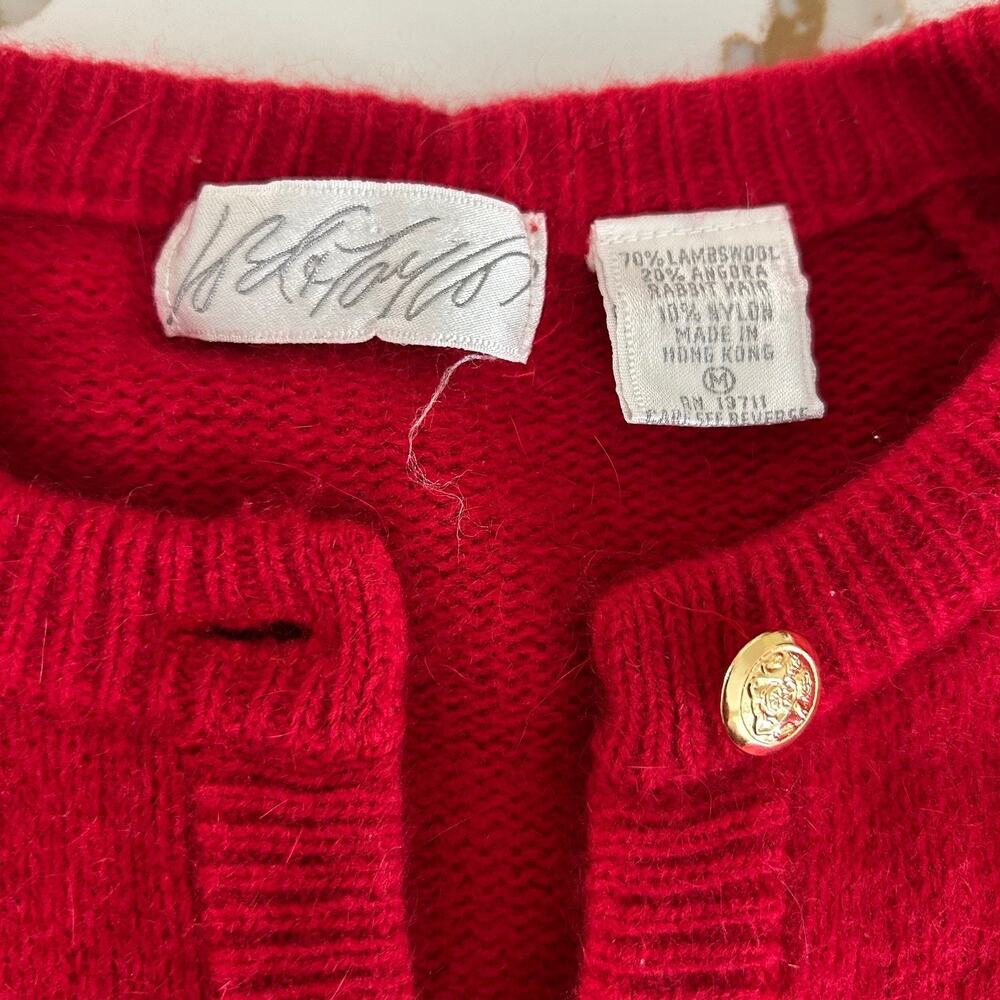 Lord & Taylor Cardigan Womens M Red Wool Gold Button Preppy Sweater Vintage - Picture 10 of 11